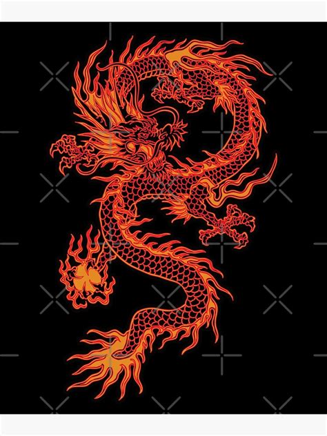 "Mythical Asian Fire Dragon-Red and Orange Dragon Tattoo " Poster for ...