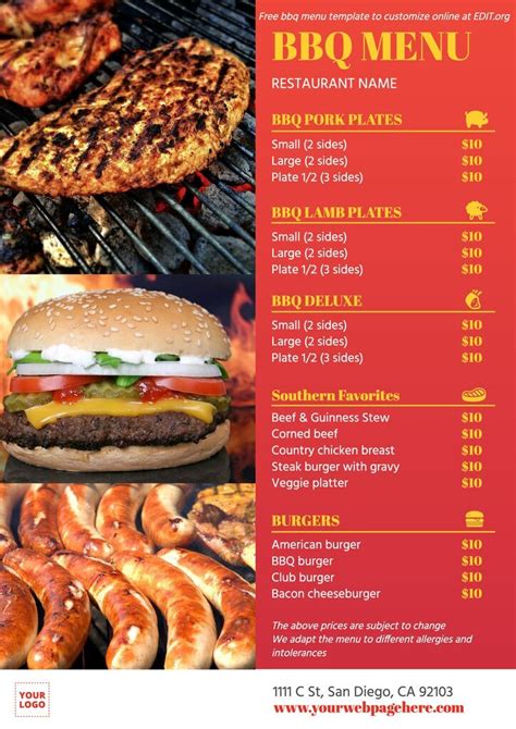 Free editable BBQ menu templates