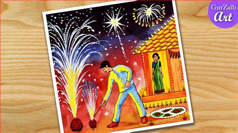 How to Draw Diwali celebrations drawing || Indian festival deepawali ...