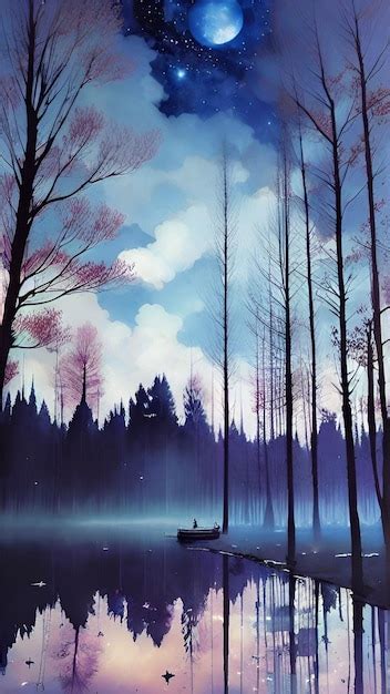 Premium Photo | Watercolor night forest drawing