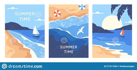 Sea posters set stock illustration. Illustration of water - 271611664