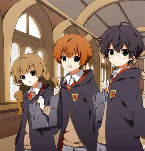 Cute anime Harry, Ron, and Hermione | Harry potter anime, Harry potter ...