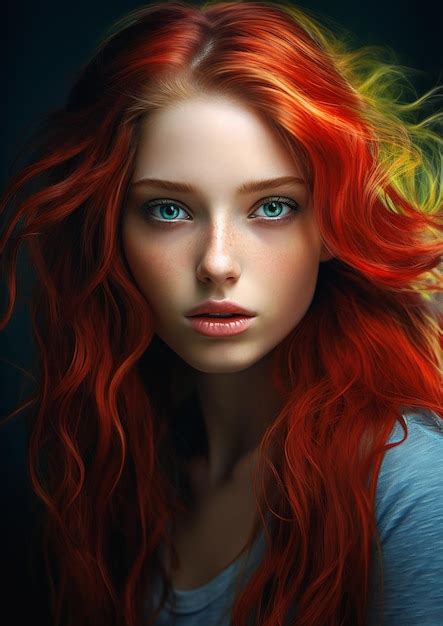 Premium AI Image | woman red hair green eyes fiery princess colored ...