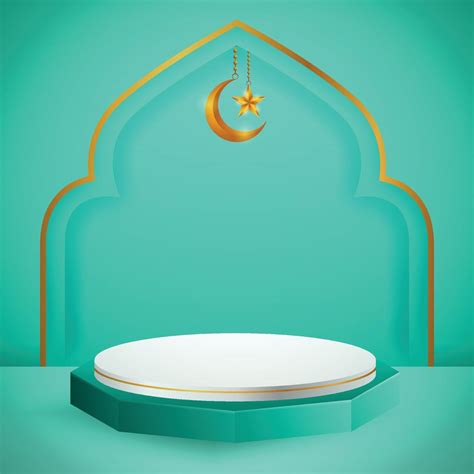 Download 3d product display blue and white podium themed islamic with crescent moon and star for ...