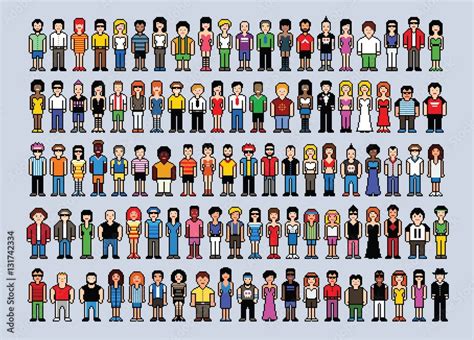 Set of 100 pixel art people avatars, video game style vector ...