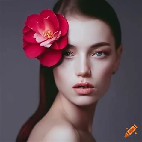 Woman with camellia flowers