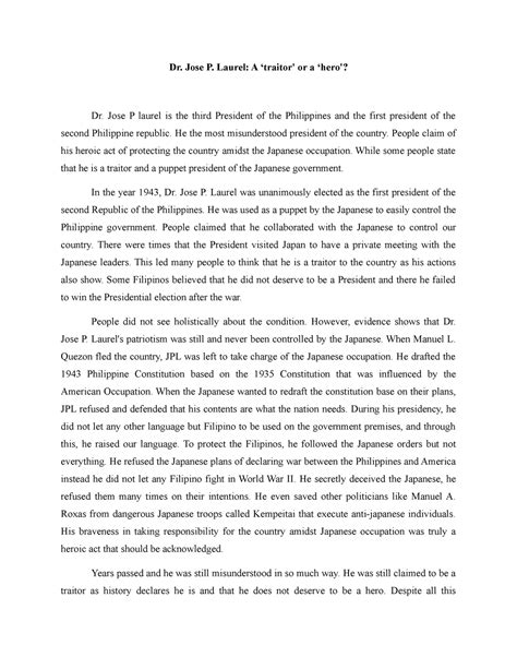 Dr. Jose P. Laurel: A traitor or hero? - Dr. Jose P. Laurel: A ‘traitor' or a ‘hero'? Dr. Jose P ...