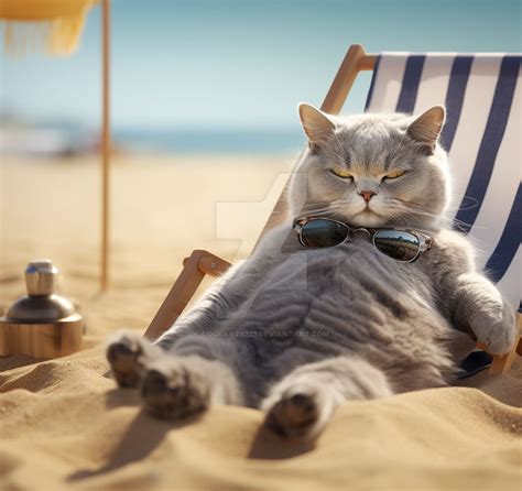 Cat chilling on a beach by Coolarts223 on DeviantArt