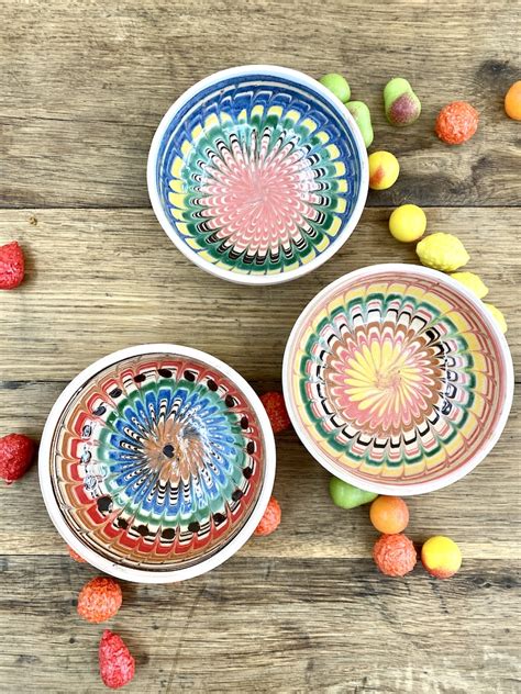 Colorful Peacock Bowls, small, from Horezu, Romania – INTERNATIONAL ...