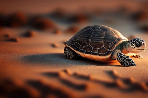 Premium Photo | Little baby turtle crawls along the sandy shore towards ...