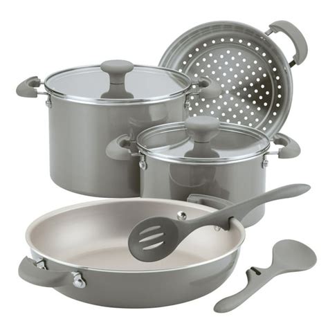 Rachael Ray 8-Piece Get Cooking! Stackable Nonstick Cookware Set, Gray - Walmart.com - Walmart.com