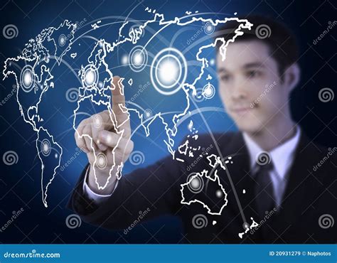 Business Man with World Map Graphic Screen Stock Image - Image of digital, finger: 20931279