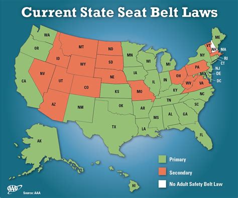 AAA State Seat Belt Law Map – AAA Exchange