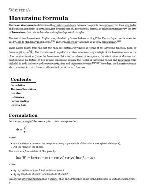 Haversine Formula | PDF | Special Functions | Euclidean Geometry