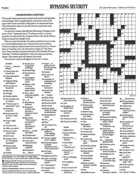 Ny Times Crossword Printable Free