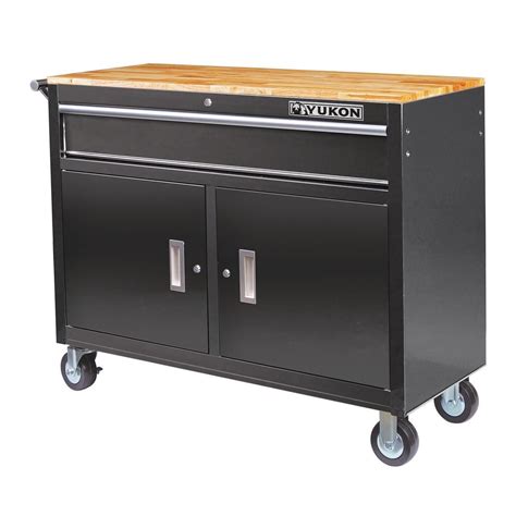 46 in. Mobile Workbench with Solid Wood Top - Black Workbench Stool ...