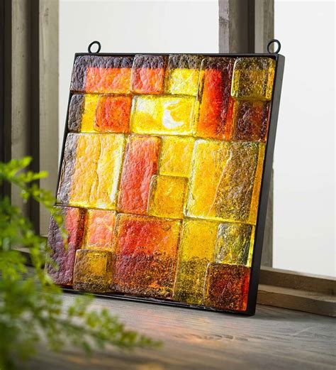 Metal-Framed Colorful Glass Block Wall Art - Blue | Wind and Weather