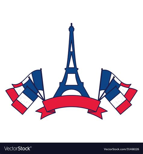 France eiffel tower with flags and ribbon Vector Image