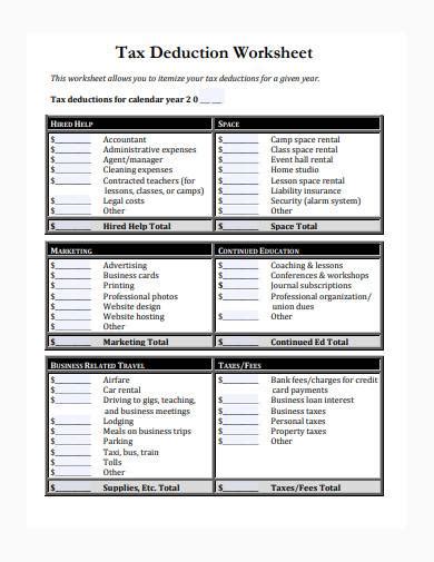 Income Tax Worksheet Templates