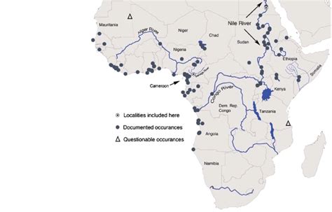 Map of Africa showing the major rivers and distribution of Trionyx... | Download Scientific Diagram