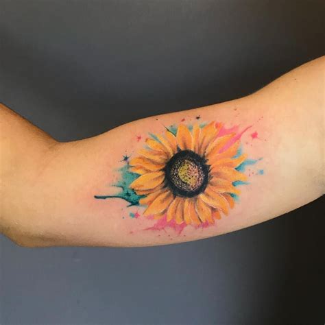 beautiful watercolor sunflower tattoo © tattoo artist Incienso Tattoo ...