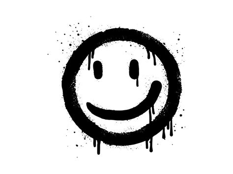 smiling face emoji character. Spray painted graffiti smile face in black over white. isolated on ...