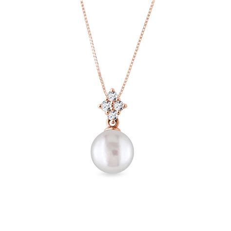 Pendant with Pearl and Diamonds in Rose Gold | KLENOTA