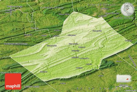 Physical Map of Schuylkill County, satellite outside