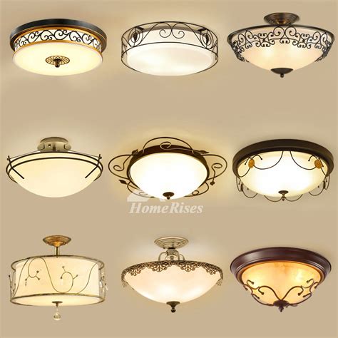 Flush Mount Ceiling Lights Wrought Iron Glass Country Bedroom Vintage