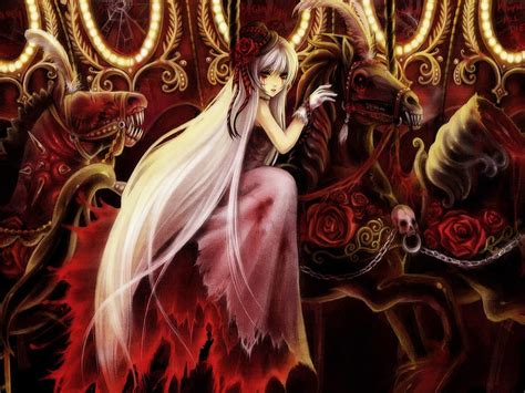 Blood Gothic, fear, red, rose, white hair, evil, gothic, anime girl ...