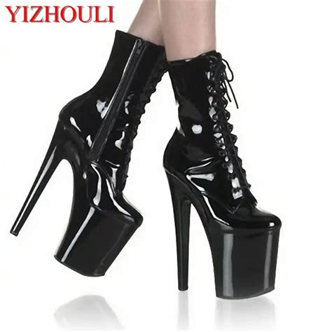 8 inch high heel boots for women 20cm high heels lacing model shoes toe medium leg all match ...