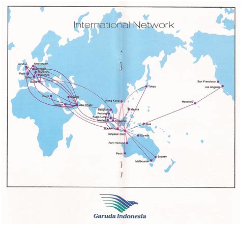 Garuda Indonesia route map (international) - 1988 | Route map, Map, Route