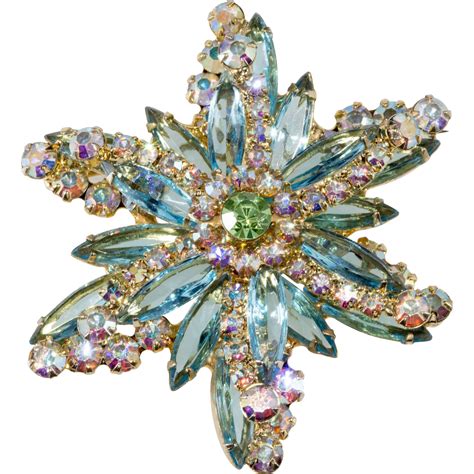 Juliana Turquoise Blue Iridescent Rhinestone Starburst Brooch Pin Vintage Rhinestone Jewelry ...