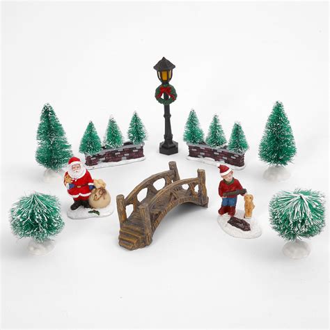 Holiday 10pc Winter Village Town Miniature Figurines Accessories Christmas Set 693614136922 | eBay