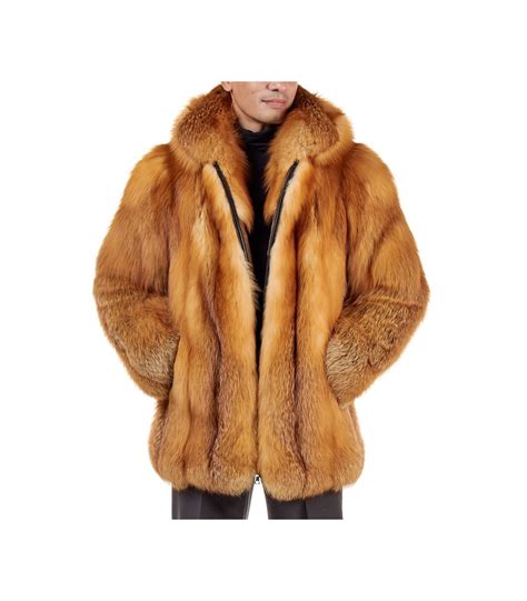 Mid Length Red Fox Fur Coat for Men: FurSource.com