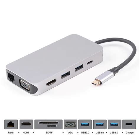 Thunderbolt 3 Dock USB C VGA HDMI Ethernet 3 Ports HUB TF SD Charger Card Reader Multiport ...