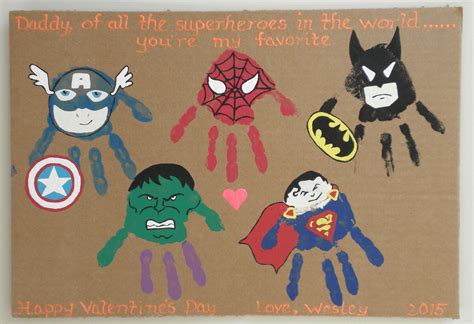 Super Heroes Valentine's Day Card Hand Prints | Father's day diy, Baby ...