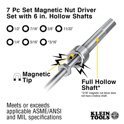 Magnetic Nut Driver Set, 6-Inch Shafts, 7-Piece - 647M | Klein Tools ...