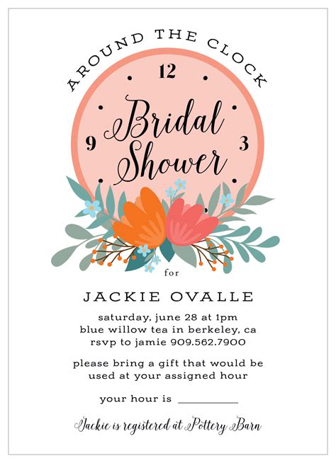 Floral Clock Bridal Shower Invitations by Basic Invite
