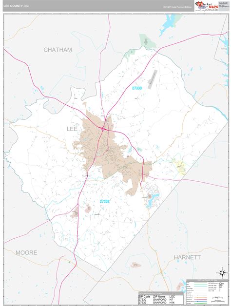 Lee County, NC Wall Map Premium Style by MarketMAPS