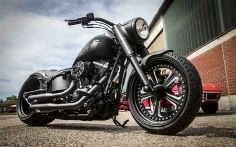 Download wallpapers Harley-Davidson, chopper, custom motorcycle, black matte motorcycle, Harley ...