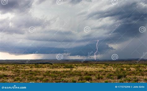 Supercell Thunderstorm with Dramatic Storm Clouds and Lightning Stock ...