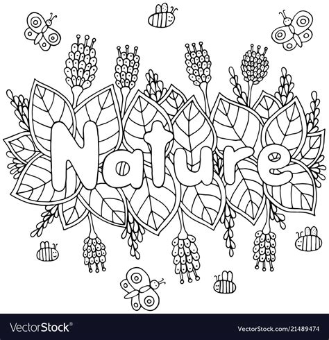 Nature word - coloring page for adults Royalty Free Vector