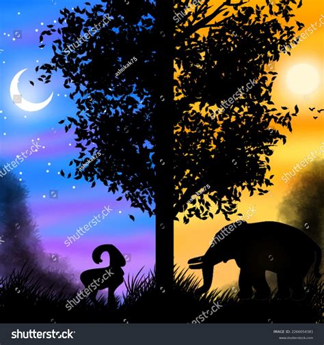 Day Night Scenery Drawing Stock Illustration 2266054381 | Shutterstock