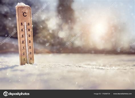 Thermometer Snow Sub Zero Temperature Concept Winter — Stock Photo ...