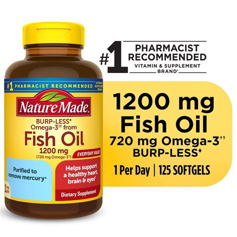 Nature Made Burp Less Omega 3 Fish Oil 1200 mg Softgels, Fish Oil ...