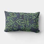 Navy Green Foliage Boho Batik Look Outdoor Lumbar Pillow | Zazzle