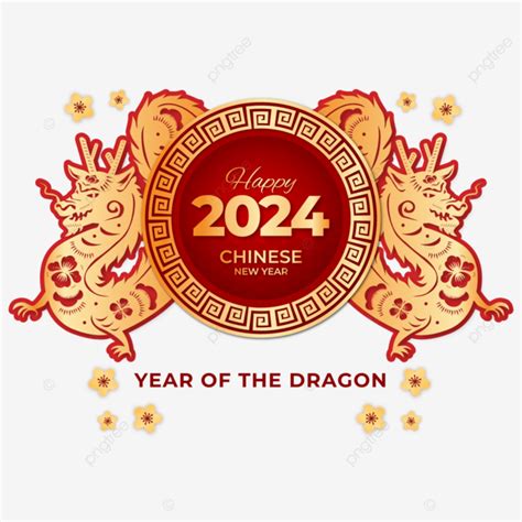 Feliz Año Nuevo Chino 2024 Dragón Rojo Oro Vector PNG , Año Nuevo Chino 2024, Año Nuevo Chino ...