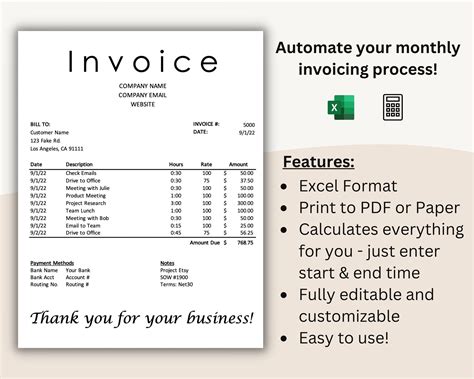 Simple Invoice Template, Excel Template, Downloadable Invoice, Freelance Invoice, Excel ...