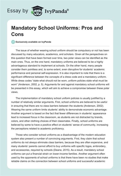 Mandatory School Uniforms: Pros and Cons - 606 Words | Essay Example